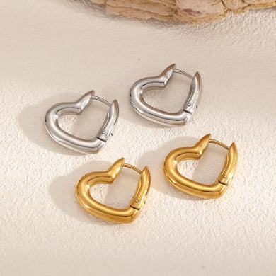 1 par de pendientes de aro de acero inoxidable con forma de corazón en color dorado h5 Imagen2