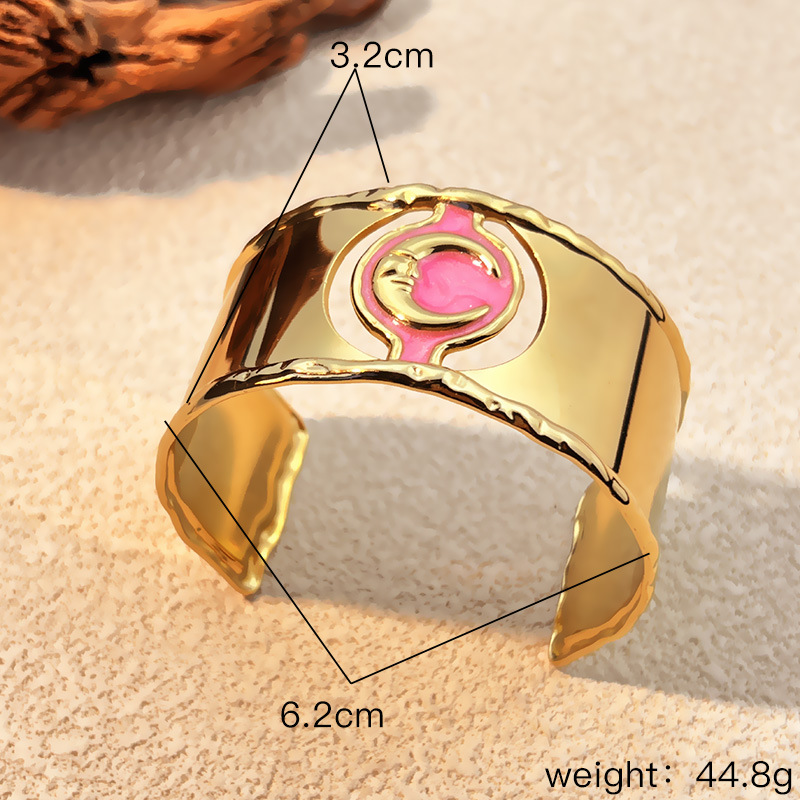 Bracelet jonc en acier inoxydable couleur or avec lune, 1 pièce Image2