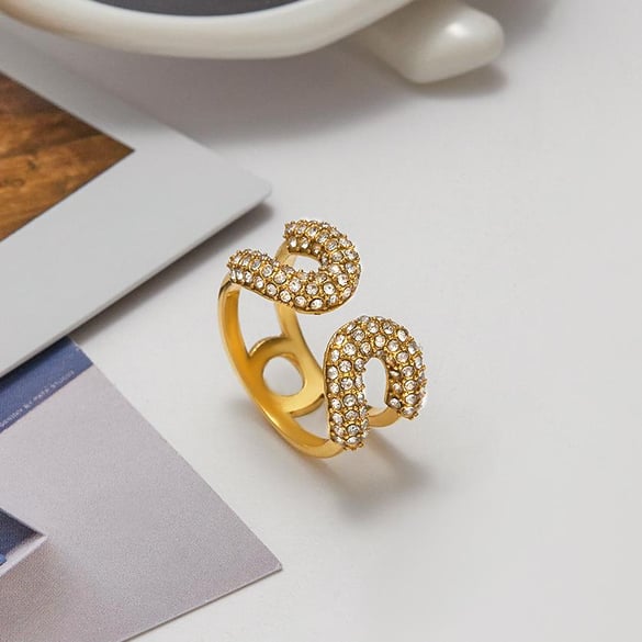1 Piece Luxurious Series Stainless Steel Gold Color Women's Gemstone Rings