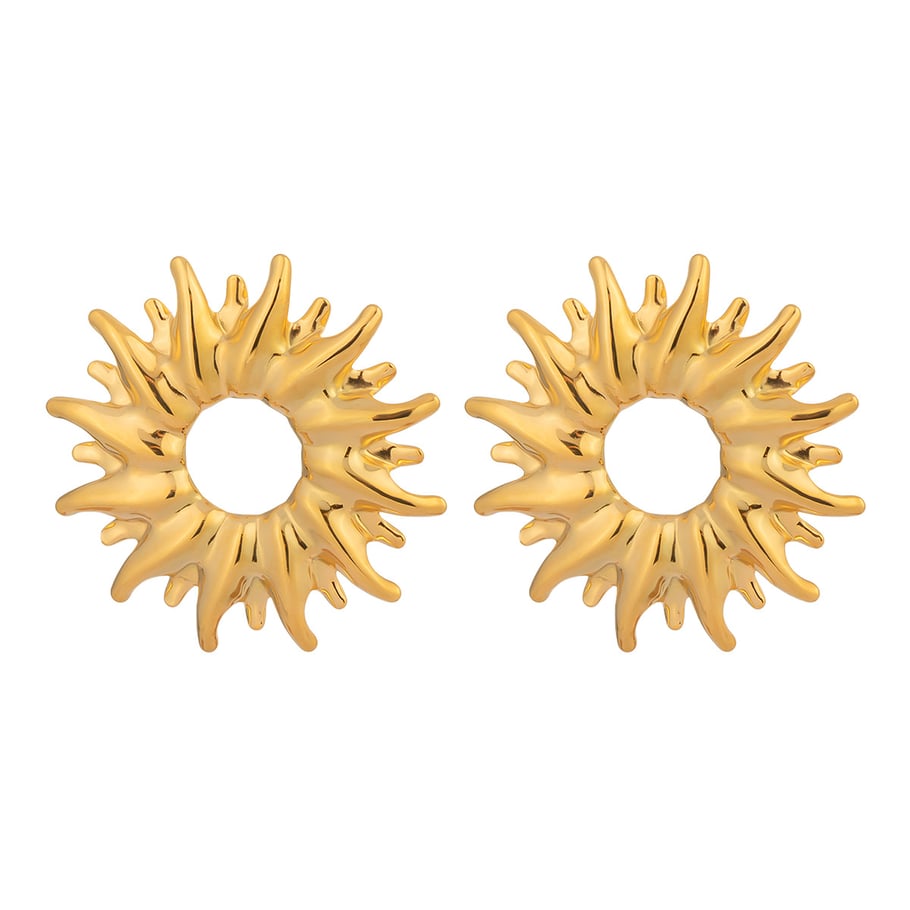 1 paio di orecchini a bottone color oro in acciaio inossidabile a forma di sole Immagine5