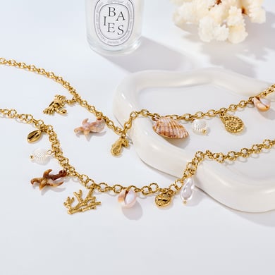 1 pezzo di collana con ciondolo da donna in acciaio inossidabile color oro con organismo oceanico h5 Immagine8