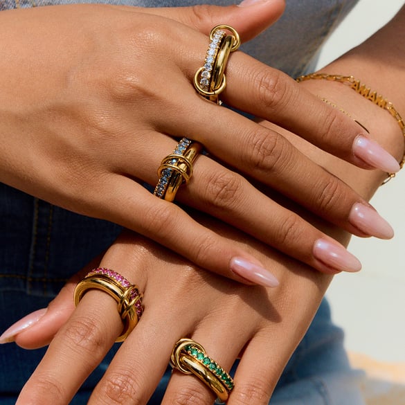 1 Piece Luxurious Series Classic Annular Stainless Steel Gold Color Women's Gemstone Rings 2