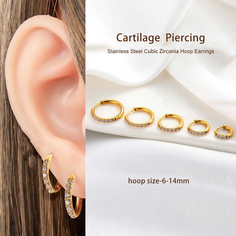1 Piece Stainless Steel Gold Color Zircon Piercings Earrings h5Picture4