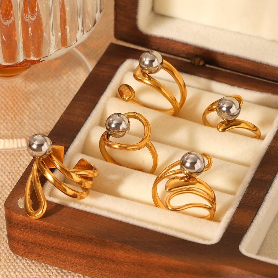 Simple Mixed Color Stainless Steel   Gold Color  Statement Rings Picture4