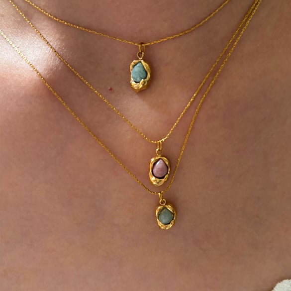 1 Piece Stainless Steel Gold Color Natural Stone Pendant Necklace