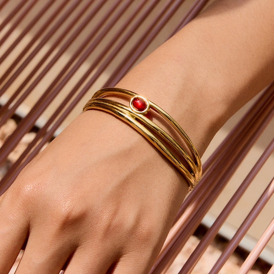 Bracelet classique en acier inoxydable couleur or pour femme, 1 pièce Image5