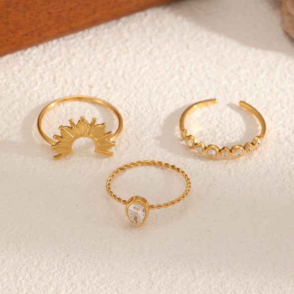 1 juego de anillos geométricos de acero inoxidable en color dorado