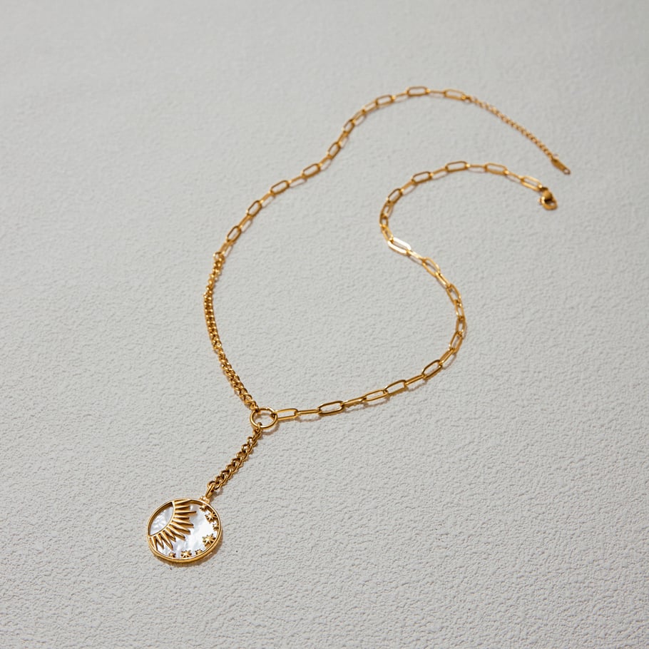 1 Stück klassische Halskette mit Sonnenanhänger aus Edelstahl in Goldfarbe für Damen Bild8