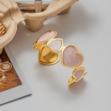 1 Piece Romantic Series Pink Heart Stainless Steel Gold Color Women's Bangles h5 Picture3