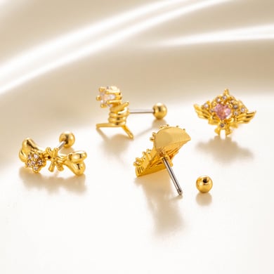 Pendientes de perforación clásicos de acero de titanio y circonita con diseño de reloj de arena para mujer de 1 pieza h5 Imagen4