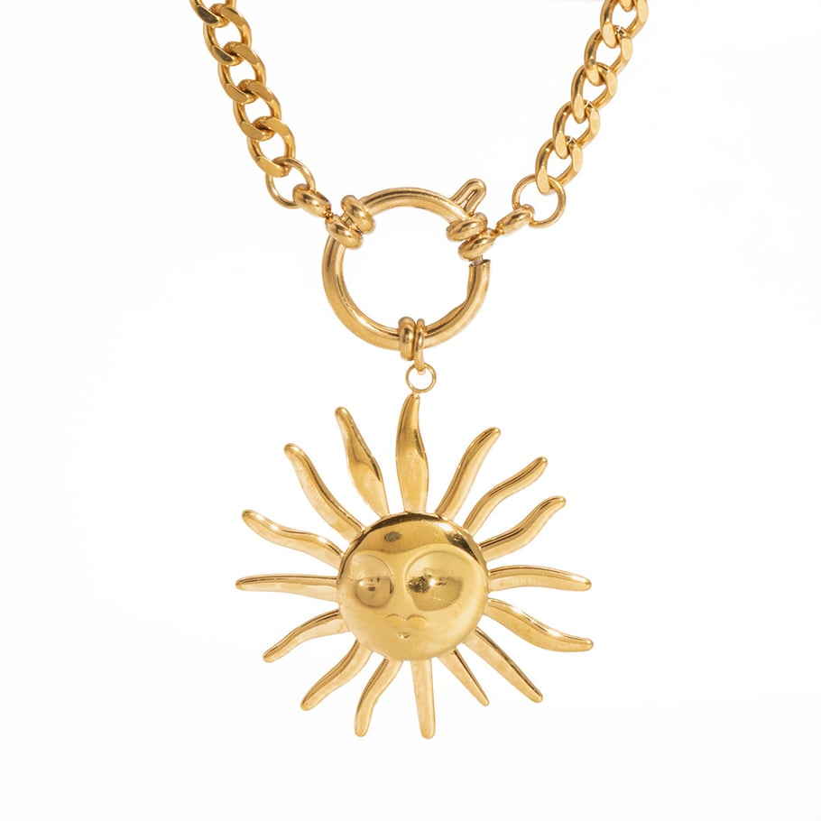 1 collar con colgante de sol de color dorado retro Imagen5