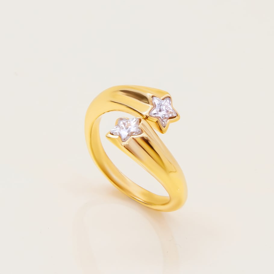 1 Piece Personality Star Stainless Steel Gold Color Women's Gemstone Rings 