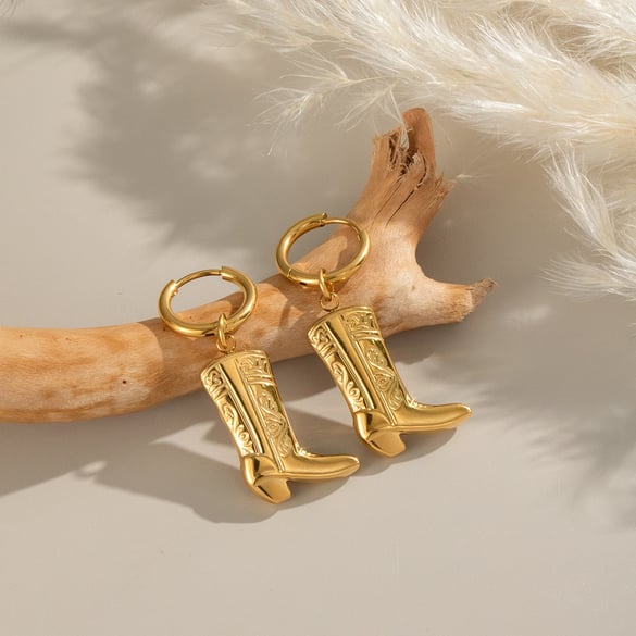 1 Pair Boots Stainless Steel Gold Color Drop Earrings 2