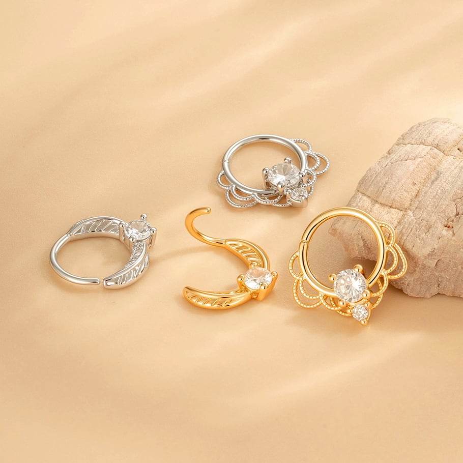1 pièce de piercing de nez moderne en cuivre doré et zircon pour femme Image3