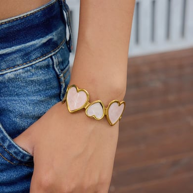 1 Piece Romantic Series Pink Heart Stainless Steel Gold Color Women's Bangles h5 Picture4