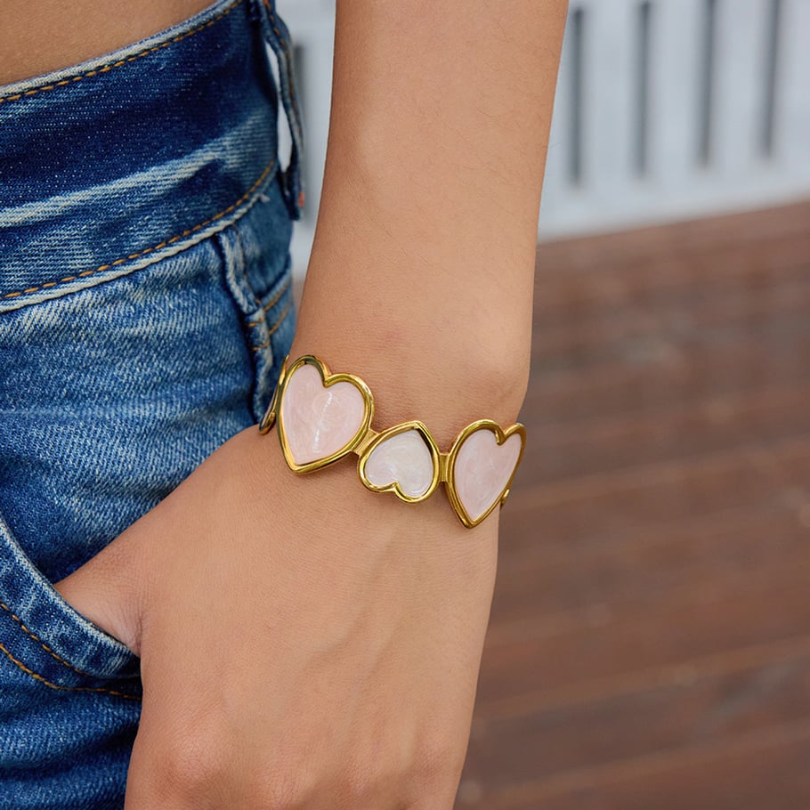 1 Piece Romantic Series Pink Heart Stainless Steel Gold Color Women's Bangles Picture4