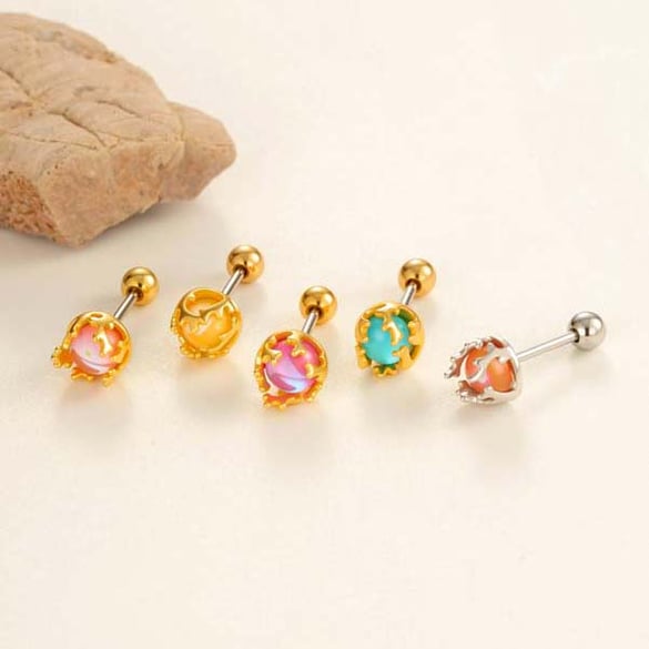 1 Piece Colorful Globular Copper Gold Color Women's Piercings Earrings
