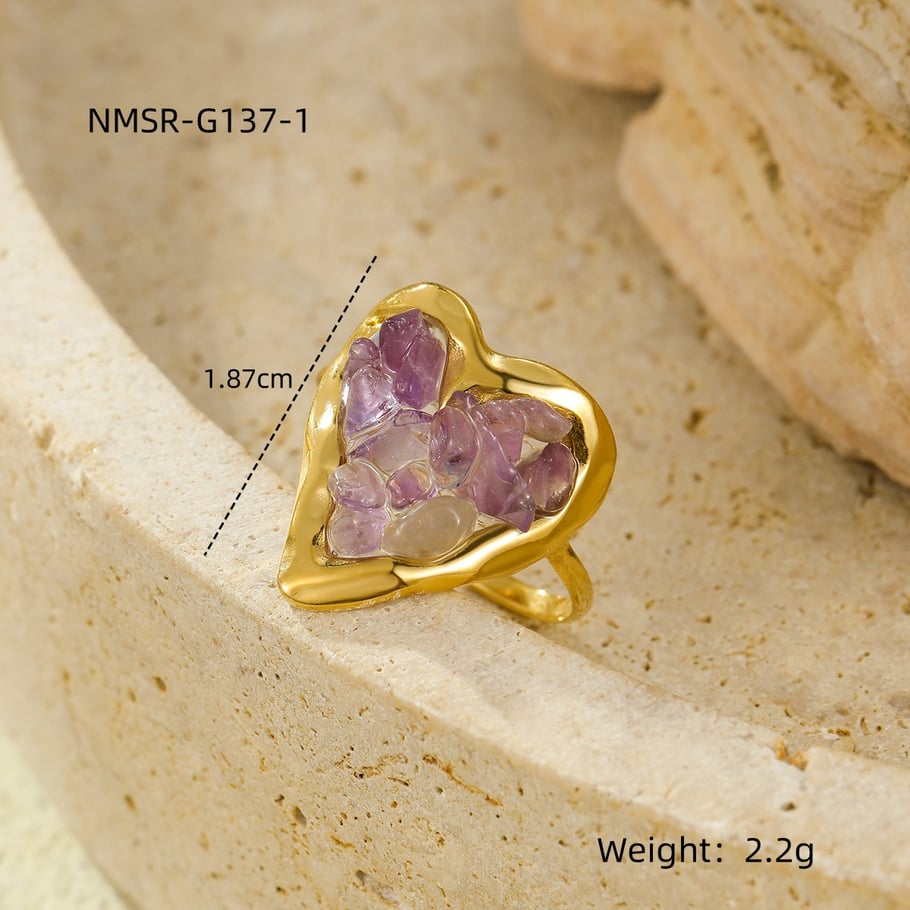 Heart Stainless Steel Gold Color Women's Adjustable Rings