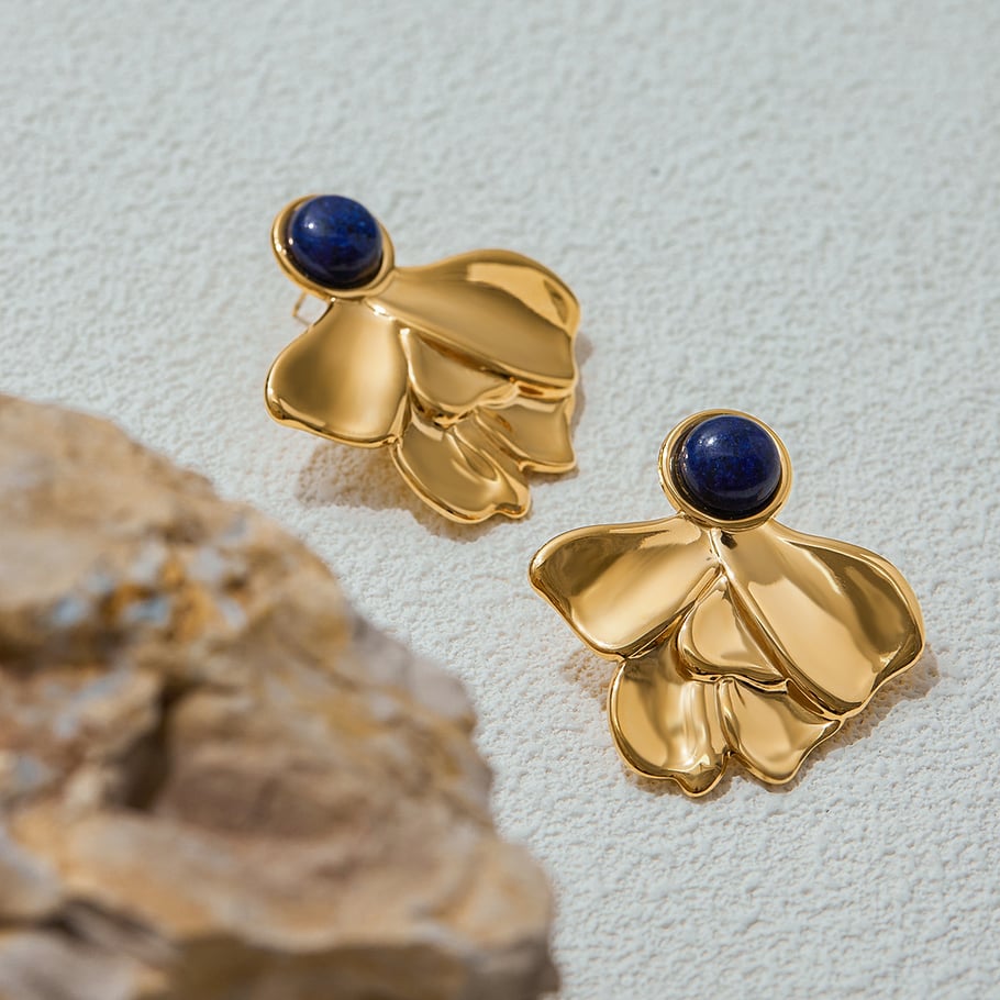1 Pair Classic Series French Retro Flower Stainless Steel Gold Color Women's Stud Earrings h5Picture5