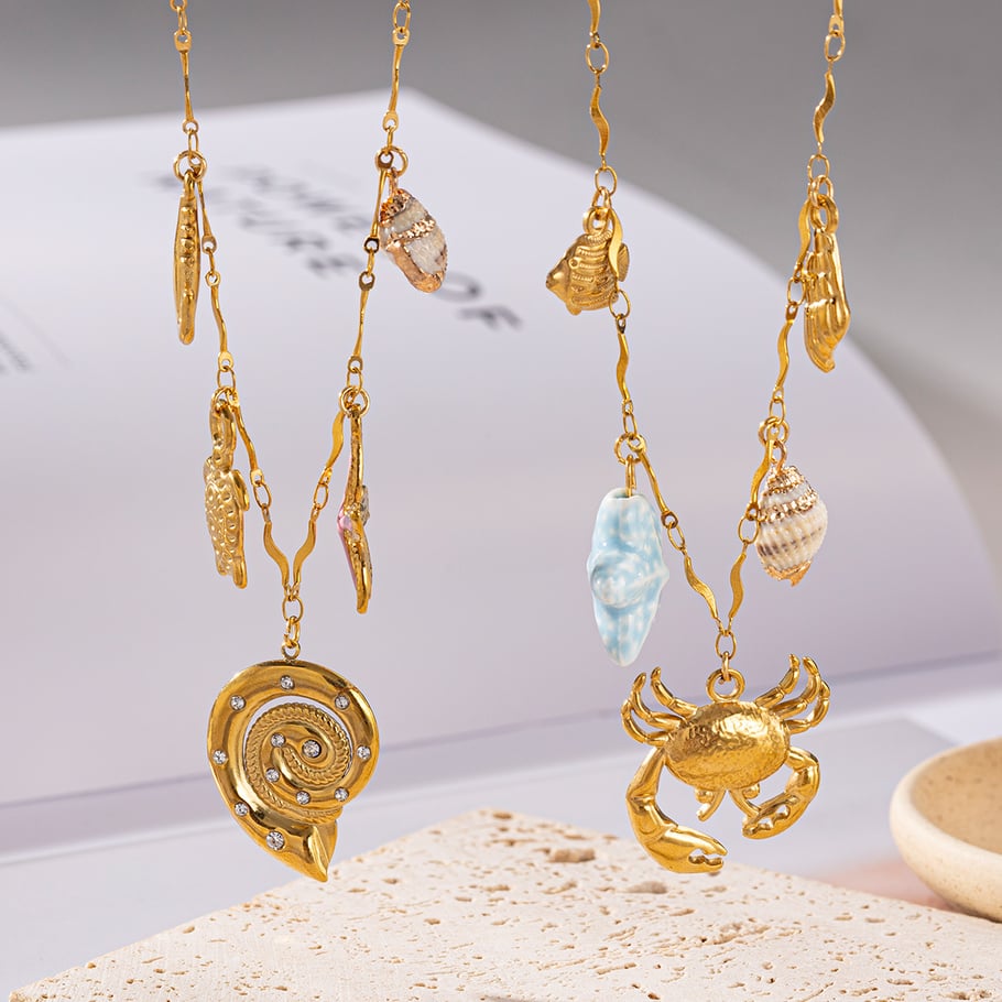 Collier pendentif Oceanic en acier inoxydable couleur or, 1 pièce Image4