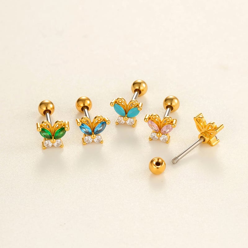 1 Piece Delicate Butterfly Copper Gold Color Zircon Women's Piercings Earrings Picture3