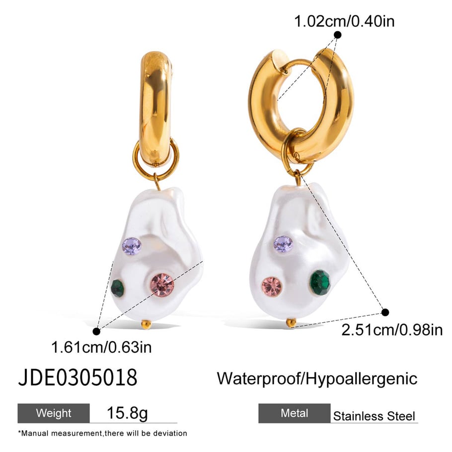 1 paire de boucles d&#39;oreilles pendantes asymétriques colorées en acier inoxydable couleur or pour femme Image2
