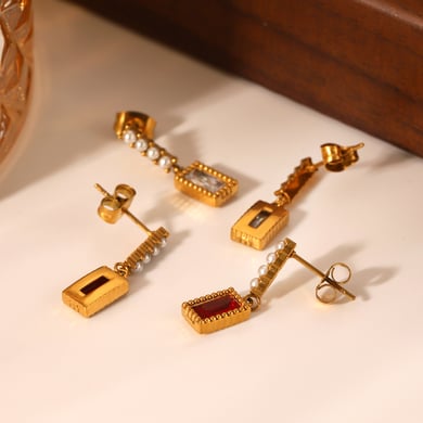 Daily Tassel Stainless Steel Gold Color Zircon Women's Stud Earrings h5 Picture5
