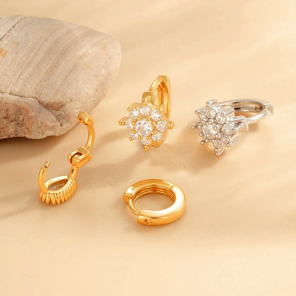 1 Paar Simple Series Simple Heart Kupfer Gold Farbe Zirkon Damen Creolen 2