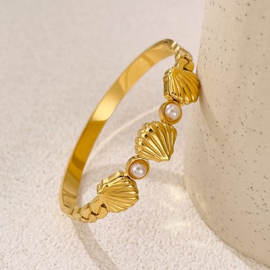 1 Stück stilvolle Muschel Edelstahl Gold Farbe Damen Armreifen h5 Bild5