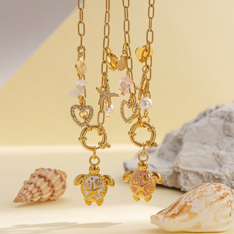 Collier avec pendentif tortue en acier inoxydable couleur or, 1 pièce Image4