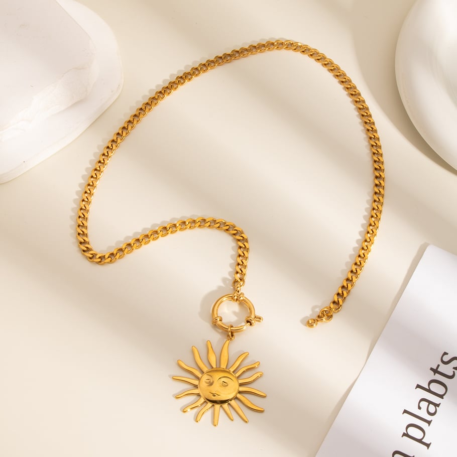 1 collar con colgante de sol de color dorado retro Imagen4