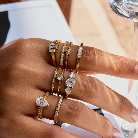 1 Stück Tropfenförmige Ringe aus Edelstahl in Goldfarbe für Damen mit Edelsteinen