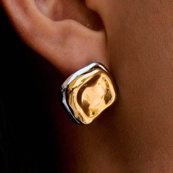 1 Pair Simple Series Personality Rectangular Stainless Steel Gold Color Women's Stud Earrings 2