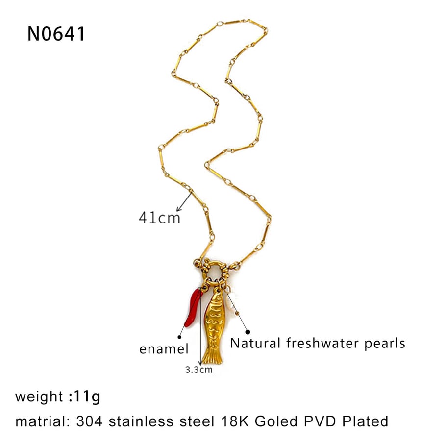 Collana con ciondolo a forma di pesce in acciaio inossidabile color oro, 1 pezzo 