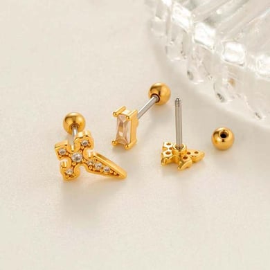1 Piece Delicate Cross Copper Gold Color Zircon Women's Piercings Earrings h5 Picture3