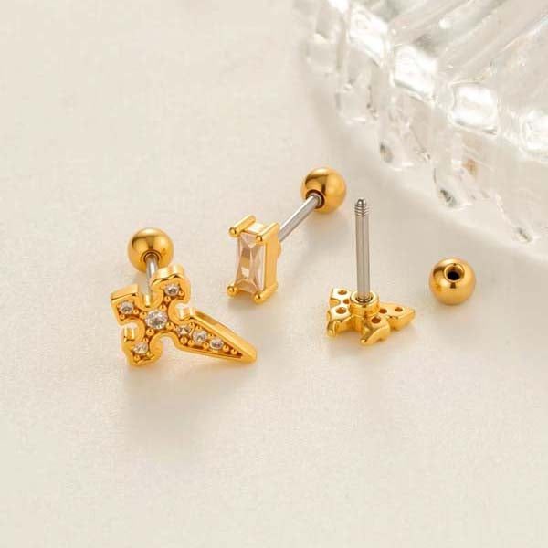 1 Piece Delicate Cross Copper Gold Color Zircon Women's Piercings Earrings Picture3
