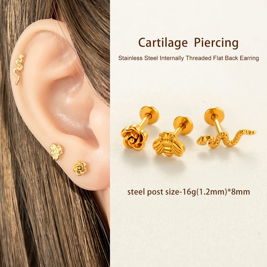 1 Stück Edelstahl Goldfarben Piercings Ohrring Bild4