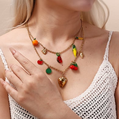 Collier avec pendentif en forme de fruit, simple et mignon, en acier inoxydable, couleur or, 1 pièce h5 Image2