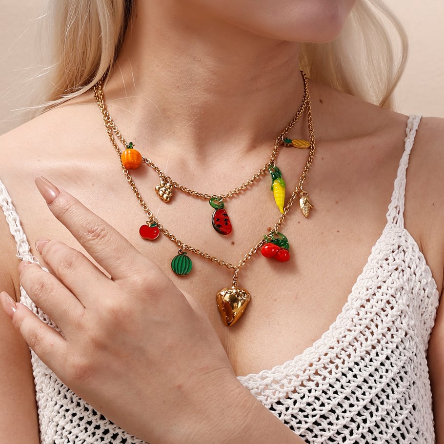 Collier avec pendentif en forme de fruit, simple et mignon, en acier inoxydable, couleur or, 1 pièce Image2
