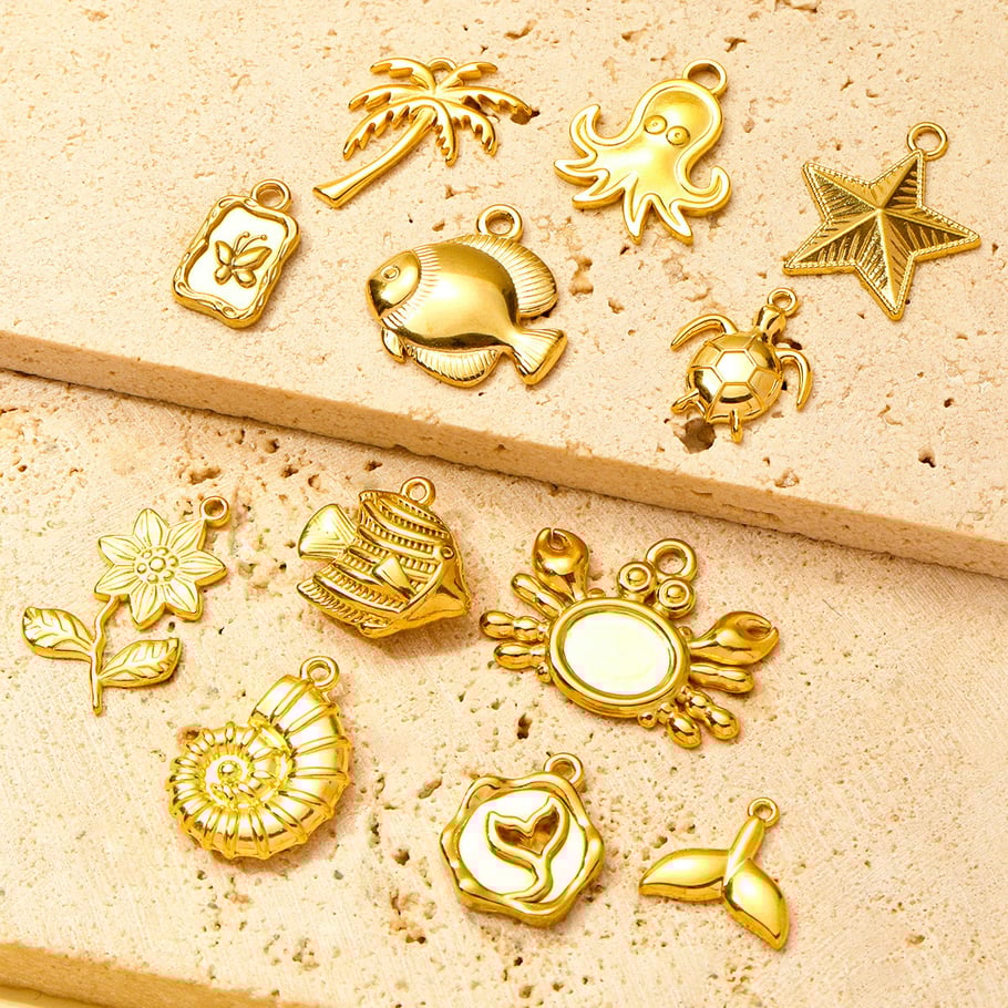 1 Stück Romantische Serie DIY Schildkröte Edelstahl Gold Farbe Damen Anhänger Bild4