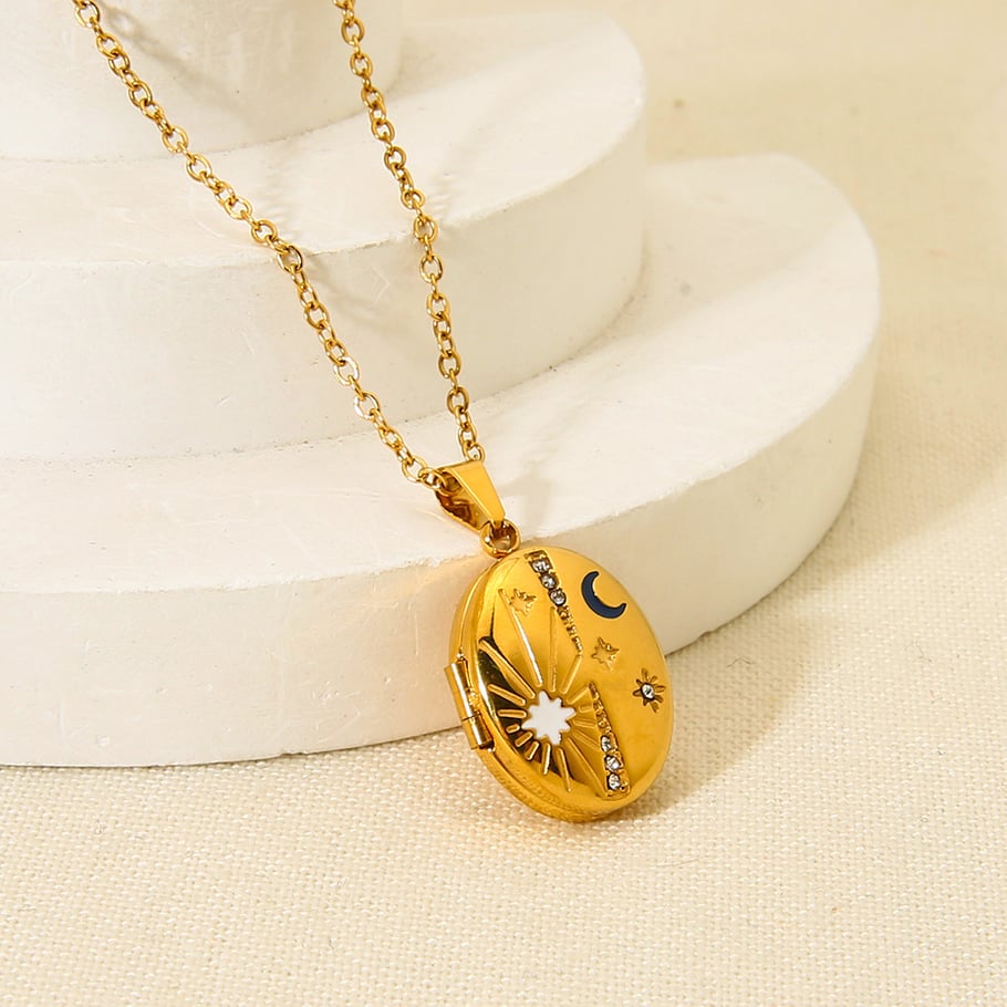 Retro Sun/Moon Stainless Steel Gold Color Pendant Necklaces h5Picture2