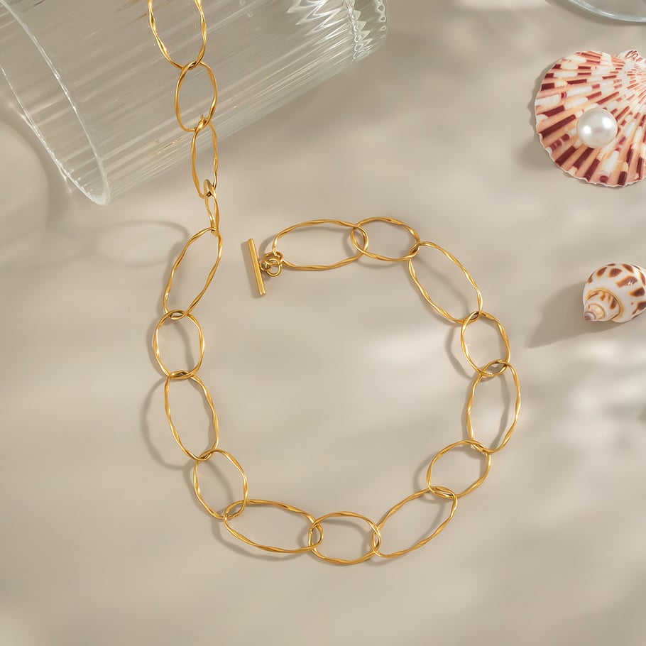 1 collar de cadena de acero inoxidable color dorado Imagen4