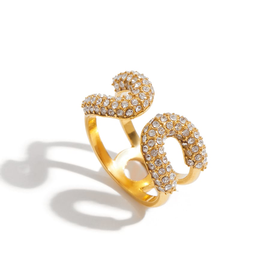 Bague pour femme en acier inoxydable couleur or, série luxueuse, sertie de pierres précieuses 