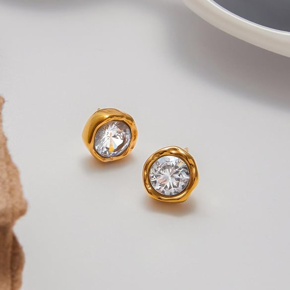 1 Paar Damen-Ohrstecker aus Edelstahl mit geometrischem Muster in Goldfarbe