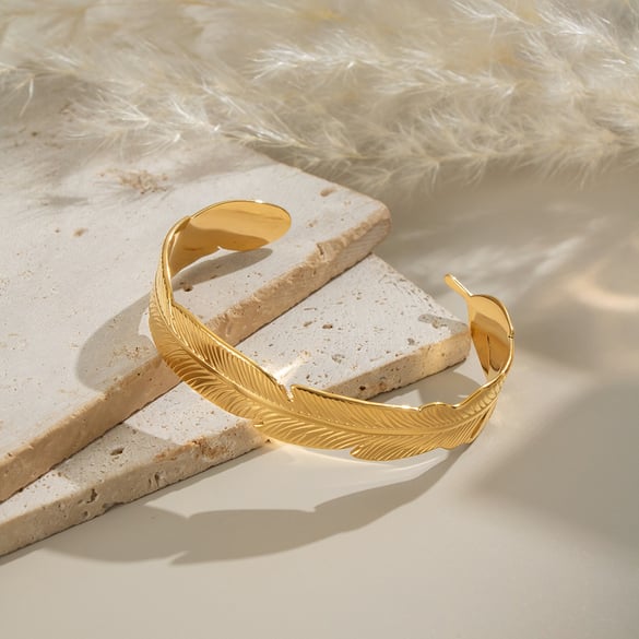 1 Piece Leaf Shape Stainless Steel Gold Color Cuff Bracelet