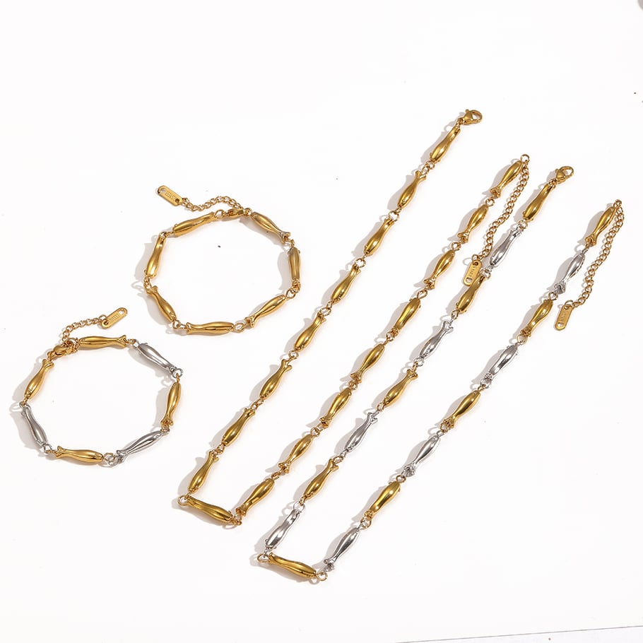 Pulsera de cadena de acero inoxidable color dorado con forma de pez de 1 pieza Imagen3