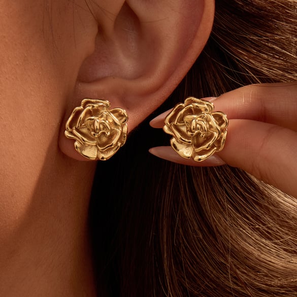 Tägliche Blume Edelstahl Gold Farbe Damen Ohrstecker 2