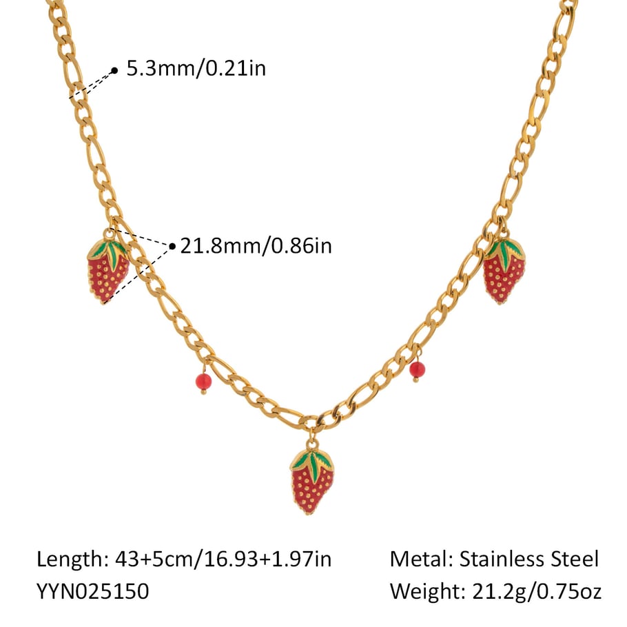 1 pezzo di collana con ciondolo in acciaio inossidabile color oro a forma di fragola dolce 