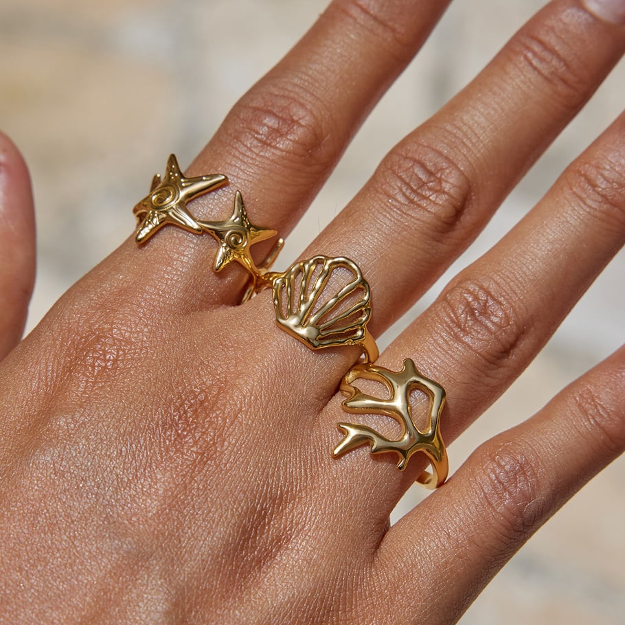 1 Piece Marine Organism Stainless Steel Gold Color Statement Rings Picture7