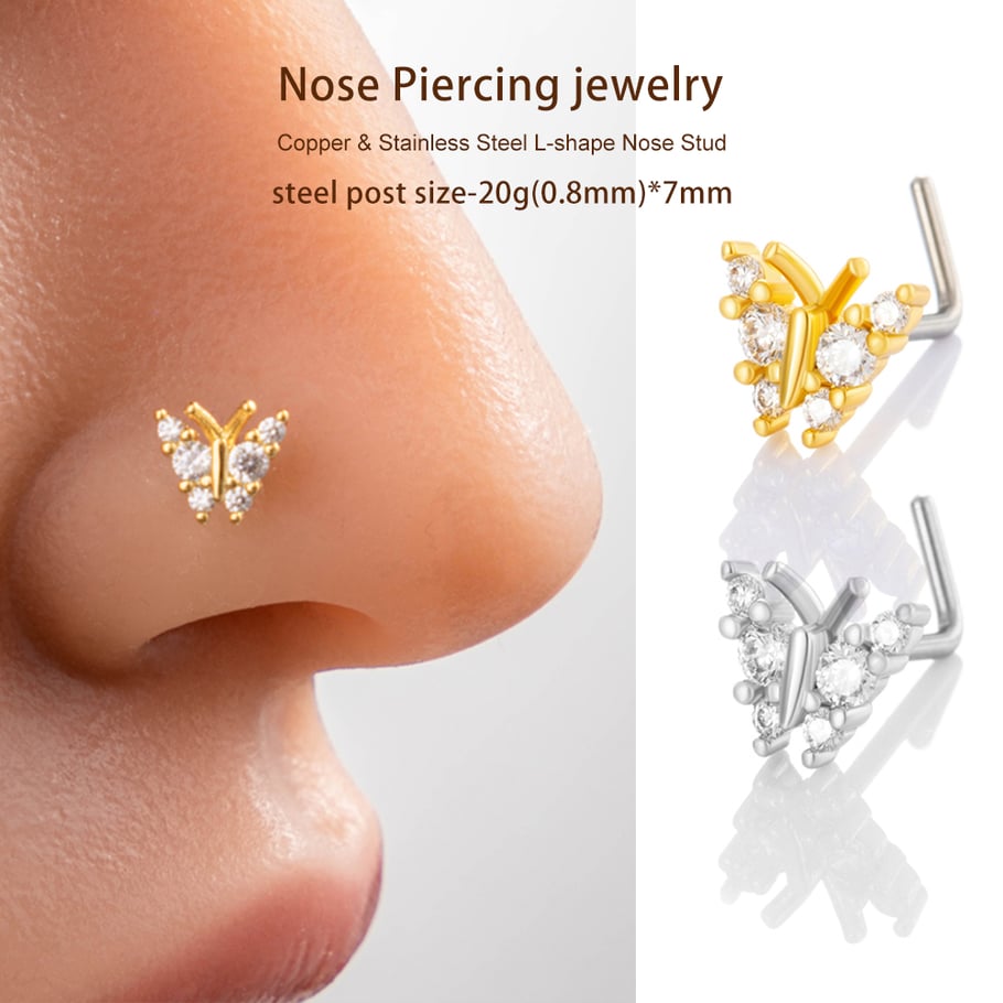 1 pièce de piercing de nez papillon en cuivre doré et zircon pour femme Image4